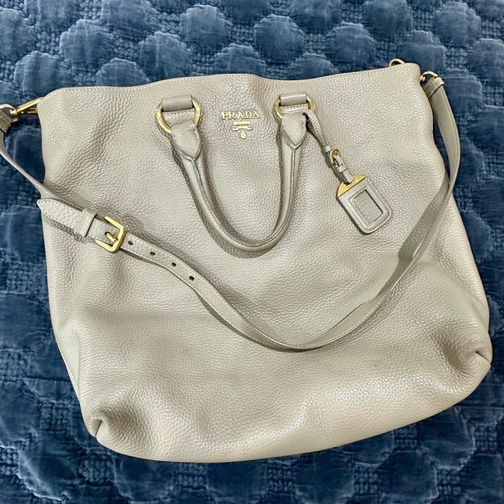 Prada Gray Pebbled Leather Bag